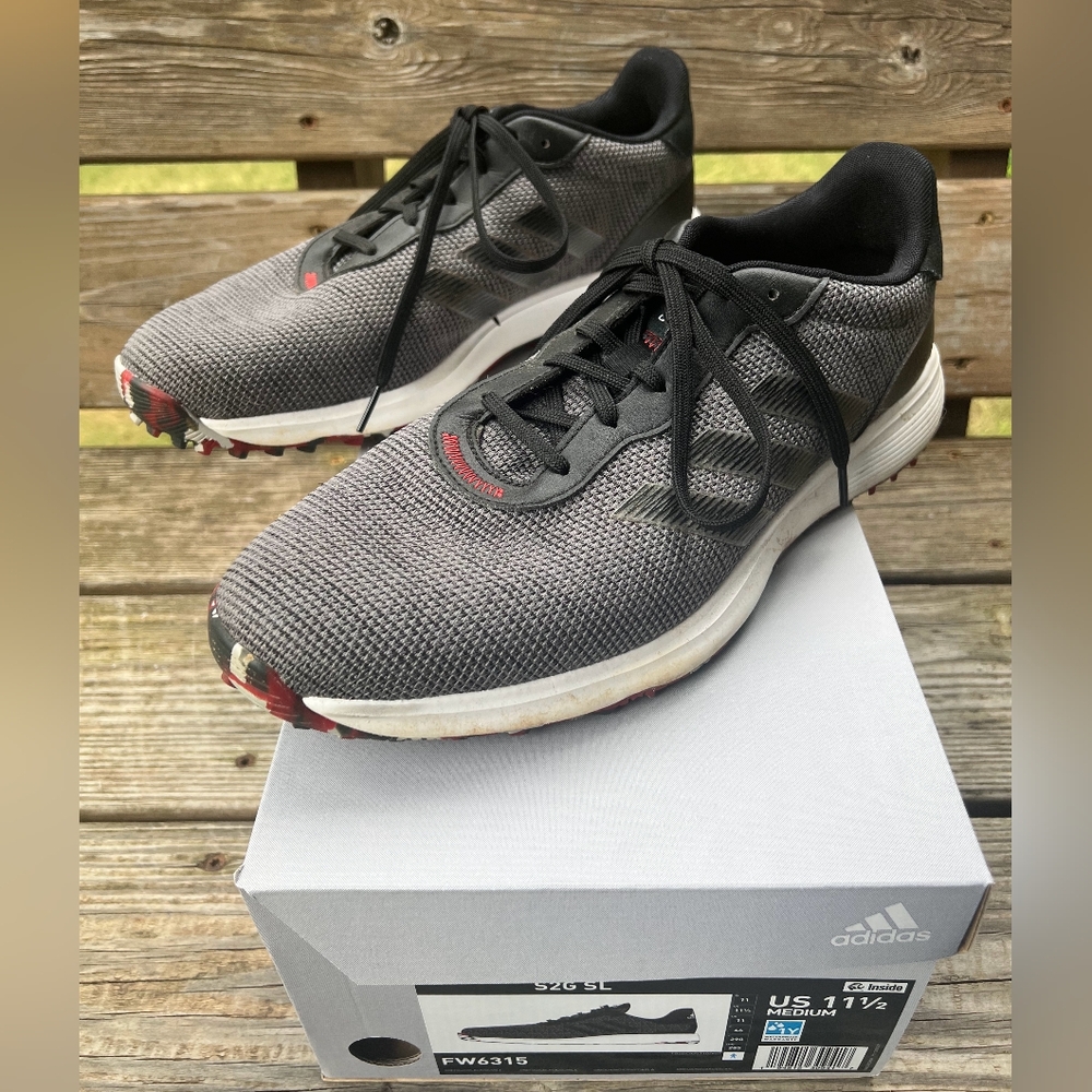 Adidas Men's Black and White Golf Shoes